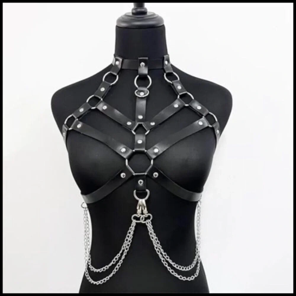 Punk PU Leather Body Chain Waist Belt BDSM Lingerie Bondage Harness Goth